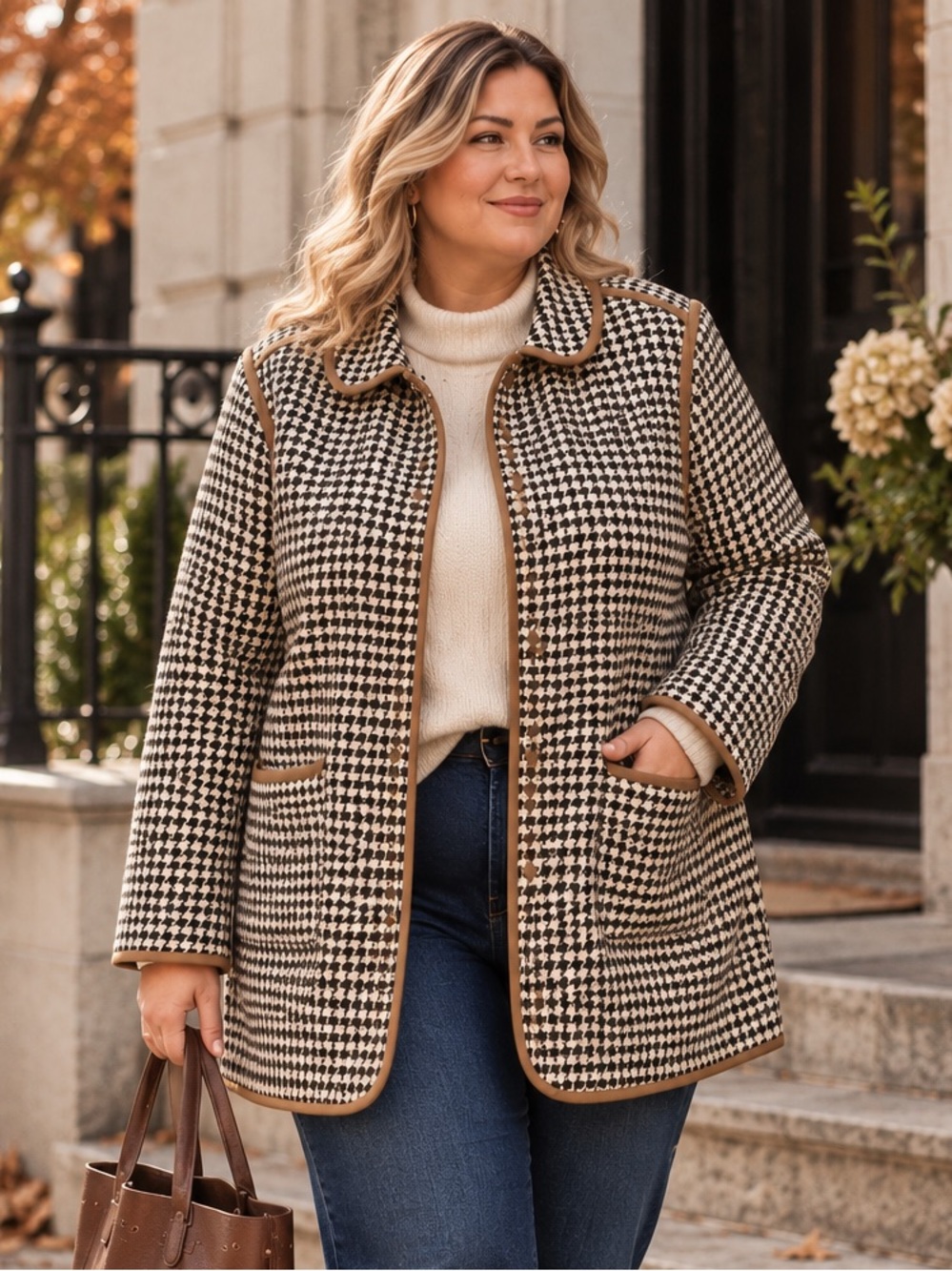 Lands’ End 3X Reversible Houndstooth Quilted Barn Jacket 24–26W